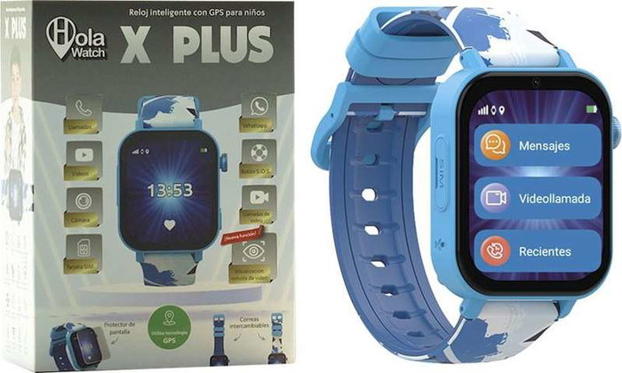 HOLAWATCH Reloj inteligente X Plus - Smartwatch GPS pour enfant, montre connectée bleue Android avec bracelets interchangeables, protection d'écran