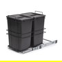 Emuca poubelle de recyclage pour montage inférieur et extraction manuelle pour meuble de cuisine Recycle 2x35litres, Plastique gris anthracite