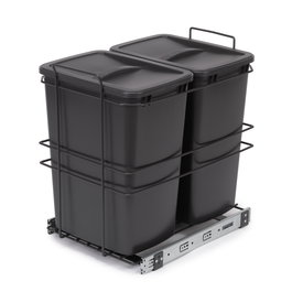 Emuca poubelle de recyclage pour montage inférieur et extraction manuelle pour meuble de cuisine Recycle 2x35litres, Plastique gris anthracite