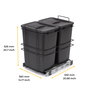 Emuca poubelle de recyclage pour montage inférieur et extraction manuelle pour meuble de cuisine Recycle 2x35litres, Plastique gris anthracite