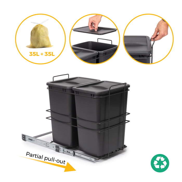 Emuca Recycle Poubelle de recyclage 2 x 35 litres, Gris anthracite Emuca Recycle Poubelle de recyclage 2 x 35 litres, Gris anthracite