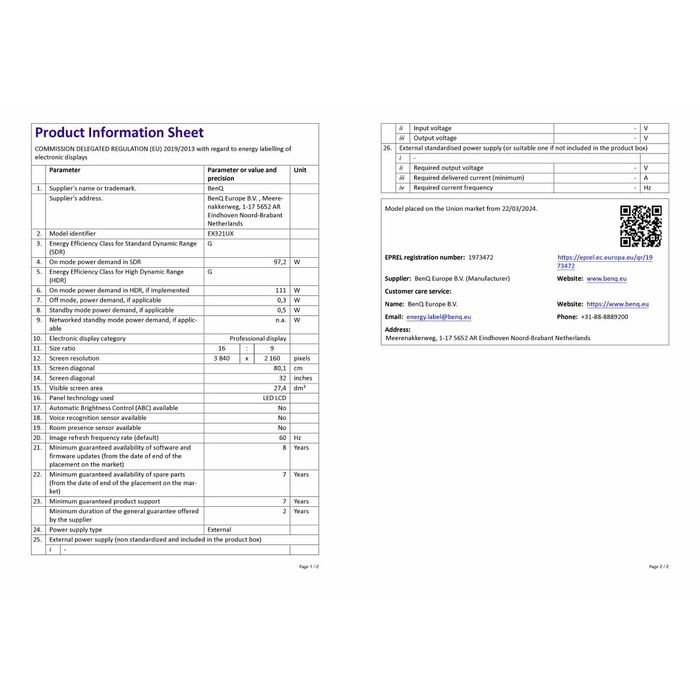 Monitor Gaming BenQ EX321UX 4K Ultra HD 32"