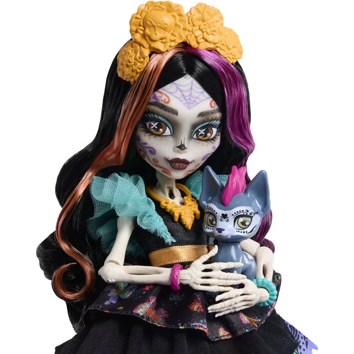 Monster High - Poupée Skelita JHK34 - Maquillage éclatant, robe fête des morts hexico et 7 accessoires Monster High - Poupée Skelita JHK34 - Maquillage éclatant, robe fête des morts hexico et 7 accessoires