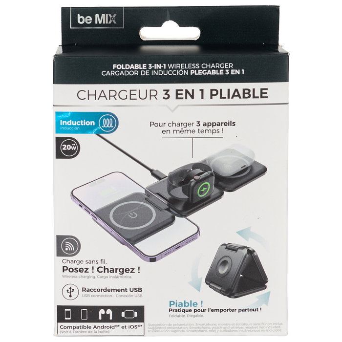 Be Mix Chargeur Inductif Pliable 3 en 1 Be Mix Chargeur Inductif Pliable 3 en 1