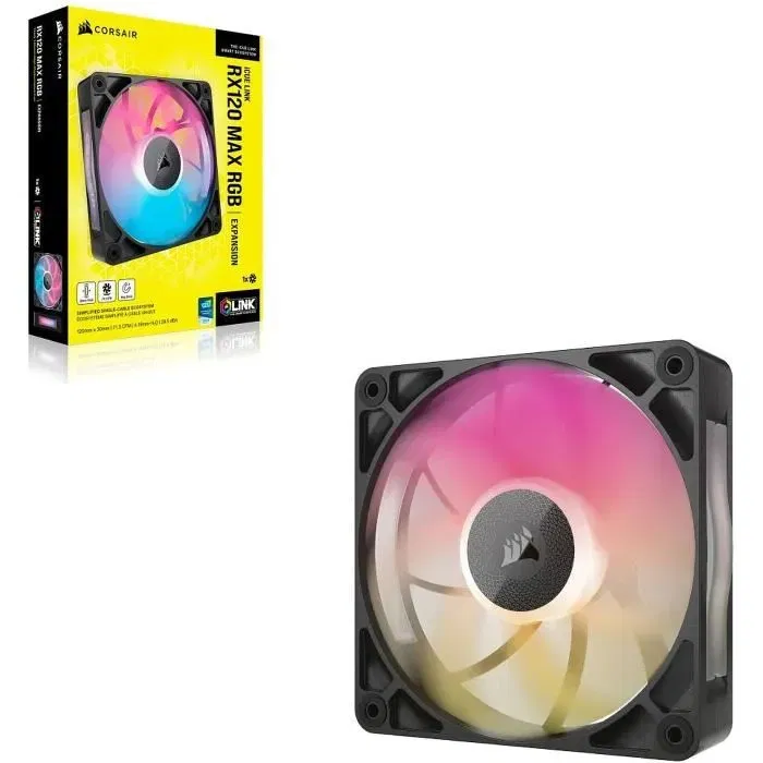 Corsair CO-9051033-WW Kit de démarrage ventilateur iCUE LINK RX120 RGB Max, 120 mm, Noir, 400-2000 tr/min, 0.22-4.16 mmH2O