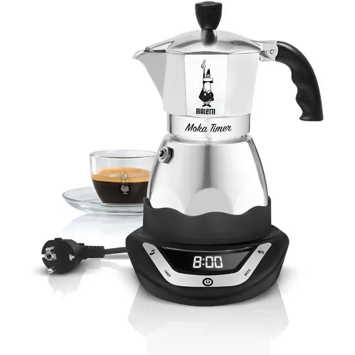 Bialetti Moka Timer - Cafetière italienne électrique programmable - Pour 3 tasses (120 ml) - En acier inoxydable