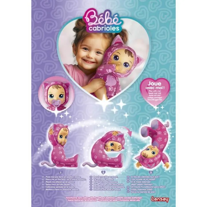 Lansay Poupon interactif Bébé Cabrioles - Mimi le Chat - Jouet d'éveil en peluche pour enfants dès 18 mois