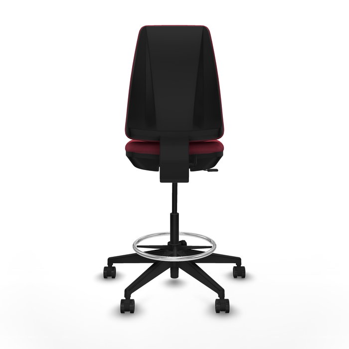 Tabouret Taburete Elche Contact permament de base Tissu Bordeaux Base pyramidale noire Sans accoudoirs Sans appui-tête Roulettes 65mm nylon