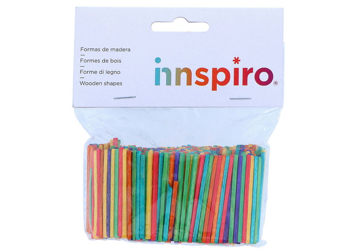 Innspiro Bâtonnets en bois mix de 6 couleurs 49x2x2mm, 500 unités
