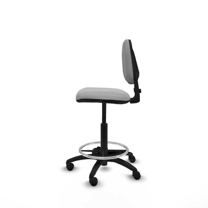 Tabouret Taburete Isso Contact permament de base Tissu Gris clair Structure polyamide noire Sans accoudoirs Sans appui-tête Roulettes en nylon 50 mm