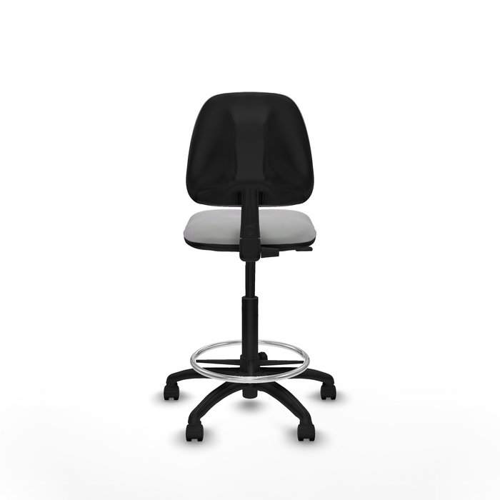 Tabouret Taburete Isso Contact permament de base Tissu Gris clair Structure polyamide noire Sans accoudoirs Sans appui-tête Roulettes en nylon 50 mm