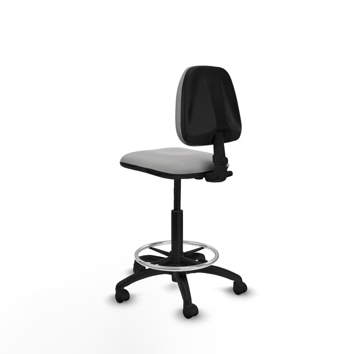 Tabouret Taburete Isso Contact permament de base Tissu Gris clair Structure polyamide noire Sans accoudoirs Sans appui-tête Roulettes en nylon 50 mm