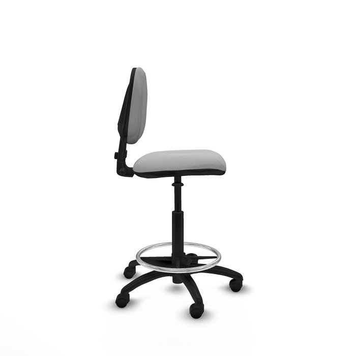 Tabouret Taburete Isso Contact permament de base Tissu Gris clair Structure polyamide noire Sans accoudoirs Sans appui-tête Roulettes en nylon 50 mm