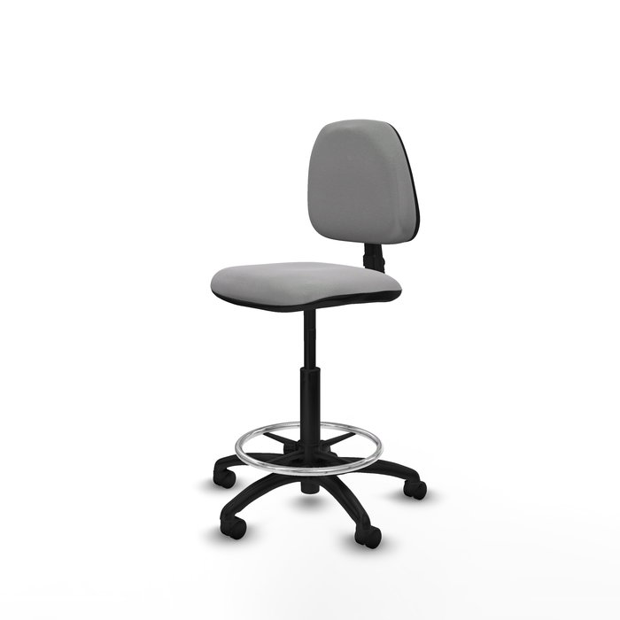 Tabouret Taburete Isso Contact permament de base Tissu Gris clair Structure polyamide noire Sans accoudoirs Sans appui-tête Roulettes en nylon 50 mm