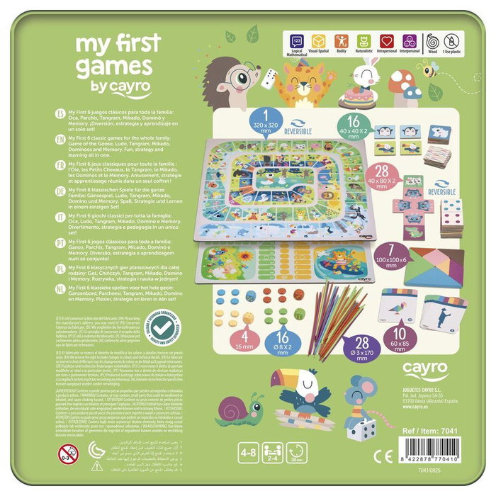 Cayro My First 6 - Coffret de 6 jeux classiques (Tangram, Mikado, Parchís, Oca, Domino et Memory)