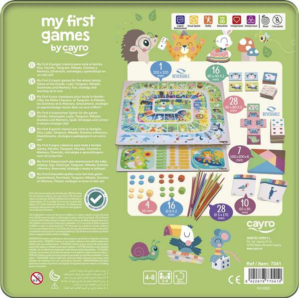 Cayro My first 6 - Mes 6 premiers jeux - Tangram, Mikado, Parchís, Oca, Domino et Memory - Jeu de société éducatif pour enfants à partir de 4 ans