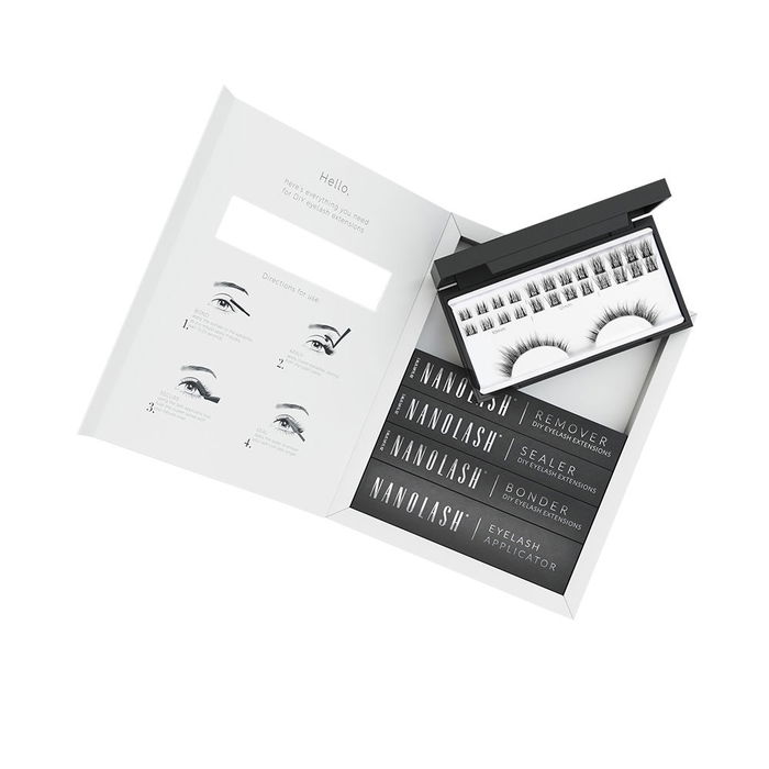 Nanolash Coffret Divine CAS DIVINE - Kit d'extensions de cils DIY 4 pièces avec bonder, sealer, dissolvant et applicateur - Tenue jusqu'à 7 jours
