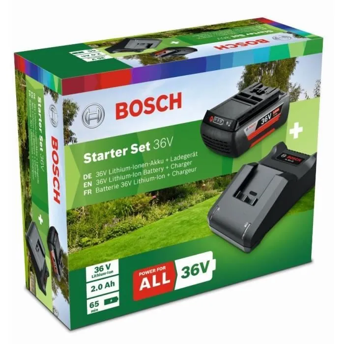 Bosch Kit Batterie 2.0Ah 36V avec Chargeur pour Outils de Jardin - Tondeuse, Taille-haie, Souffleur