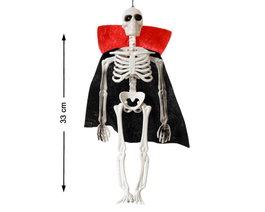 Squelette décoratif vampire avec cape noire et rouge, 33 cm