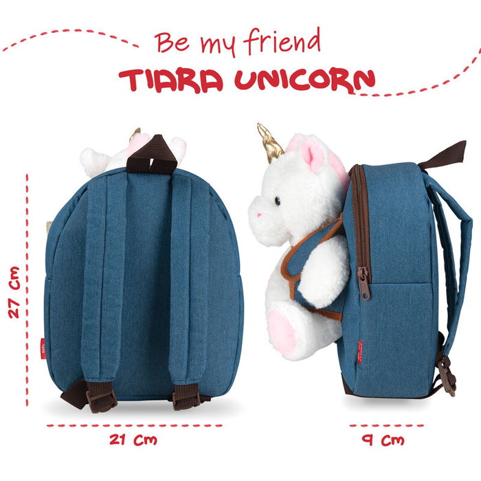 PERLETTI Mochila + Peluche Licorne Tiara 26cm - Sac à dos pour enfant avec doudou licorne, 26x21x8 cm