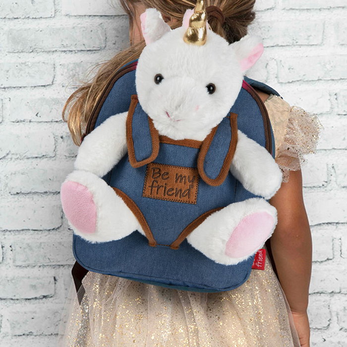 PERLETTI Mochila + Peluche Licorne Tiara 26cm - Sac à dos pour enfant avec doudou licorne, 26x21x8 cm