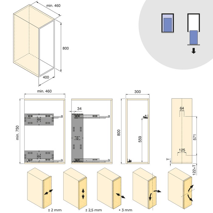 Emuca Chariot extractible Harmony avec fermeture à amortie, Module largeur 300mm hauteur 800mm, Acier et Bois, Gris anthracite