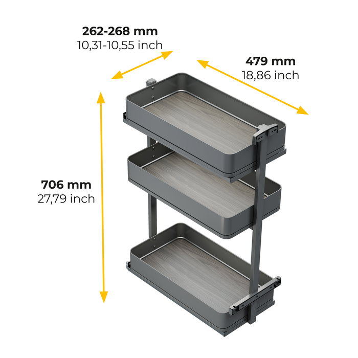 Emuca Chariot extractible Harmony avec fermeture à amortie, Module largeur 300mm hauteur 800mm, Acier et Bois, Gris anthracite