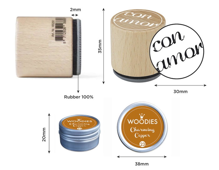 Innspiro Kit 5 Tampons en Bois et Encre Cuivre 'Te echo de menos'