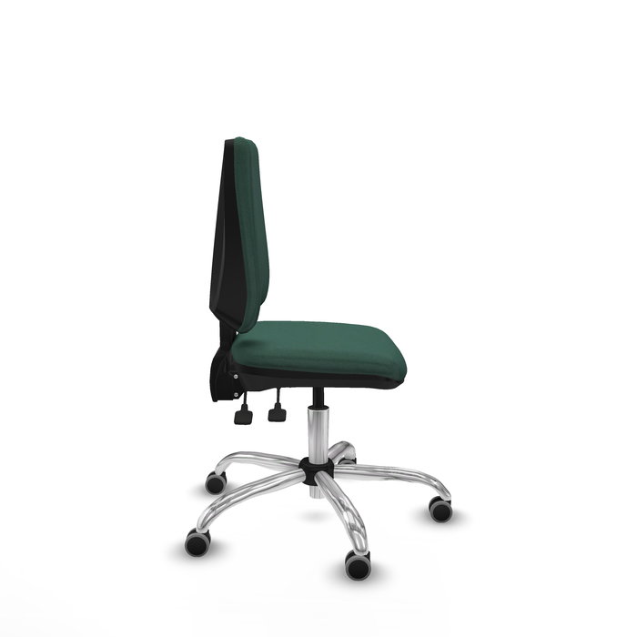 Chaise Elche Asynchrone Tissu Vert foncé Structure chromée Sans accoudoirs Sans appui-tête Roulettes 65mm pour moquette