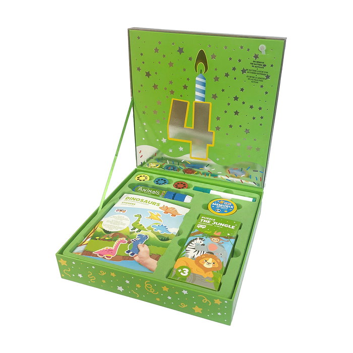 Imagiland Coffret Anniversaire 4 Ans avec Livre Projecteur, Mosaïques, Puzzle, Jeu de Mémoire et Stickers - Langue Espagnole Imagiland Coffret Anniversaire 4 Ans avec Livre Projecteur, Mosaïques, Puzzle, Jeu de Mémoire et Stickers - Langue Espagnole