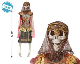 Figurine Squelette Gladiateur avec Armure Dorée et Tunique - 40 cm, Décoration pour Halloween et Thème Romain