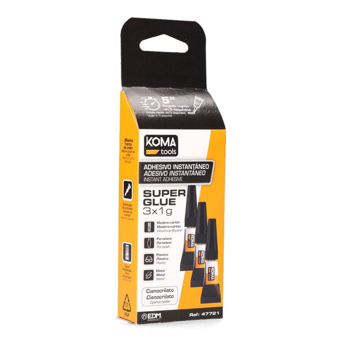 Koma Tools Adhésif instantané de cyanoacrylate 3 x 1g