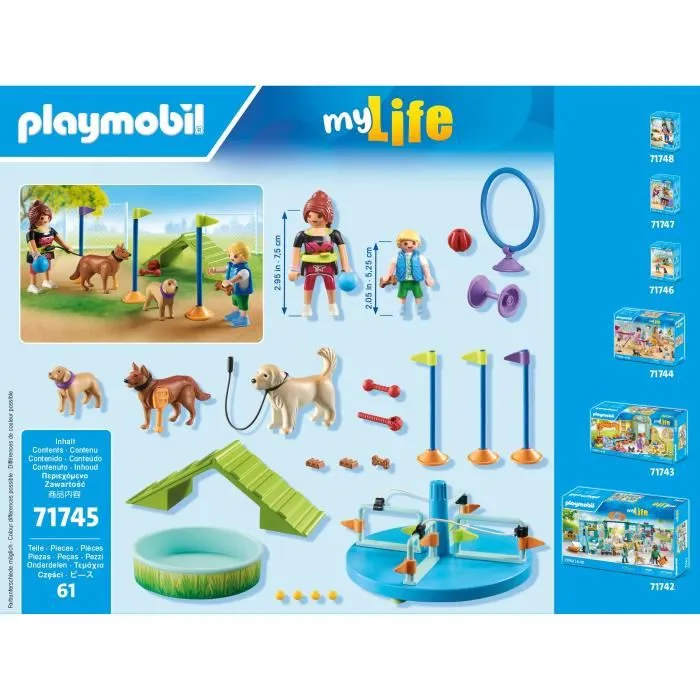 Playmobil 71745 - Aire de jeux pour chiens avec enfant et éducatrice, Set My Life, 61 pièces, Jouet à partir de 4 ans