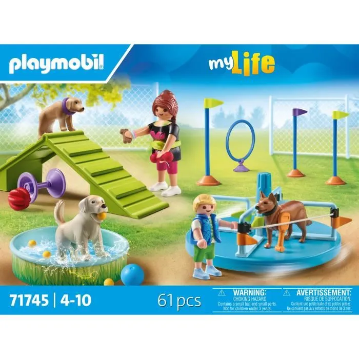 Playmobil 71745 - Aire de jeux pour chiens avec enfant et éducatrice, Set My Life, 61 pièces, Jouet à partir de 4 ans