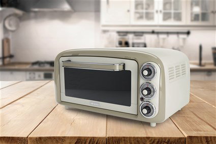 Ariete 979/03 Mini Four Vintage 18 Litres Beige - Four Électrique Compact avec Fonction Statique, Programmable, Grille Inox et Plaque en Aluminium