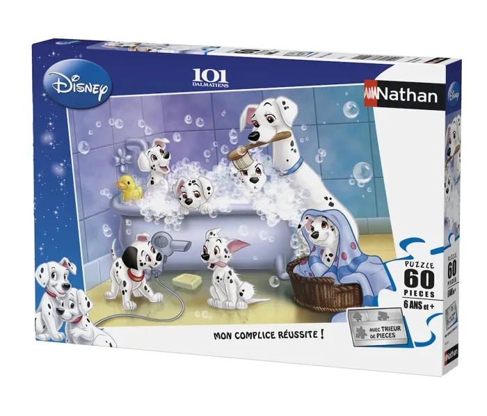 Nathan - Puzzle 60 Pièces Les 101 Dalmatiens - Scène de Bain - Disney - Blanc et Multicolore - Pour Enfants 6 Ans et Plus - 36 x 26 cm