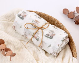 KioKids Mousseline avec imprimés d'animaux de la forêt 120x120cm - Gris
