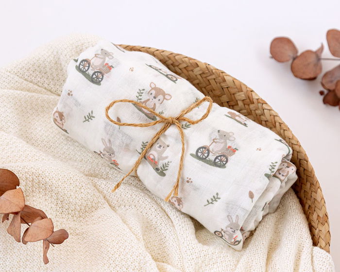 KioKids Muselina couverture bébé 120x120 cm, imprimé animaux forêt, 70% bambou 30% coton, Standard 100 by OEKO-TEX®, 0+ mois KioKids Muselina couverture bébé 120x120 cm, imprimé animaux forêt, 70% bambou 30% coton, Standard 100 by OEKO-TEX®, 0+ mois