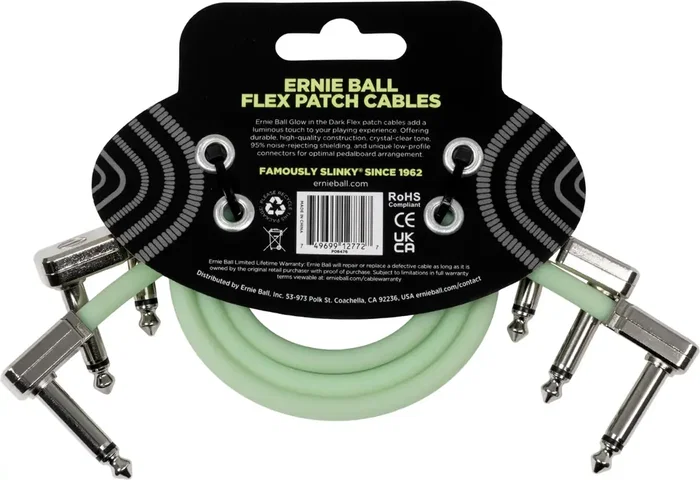 Ernie Ball Câble Patch Flex Jack-Jack AA Phosphorescent (Pack de 3) - 30 cm