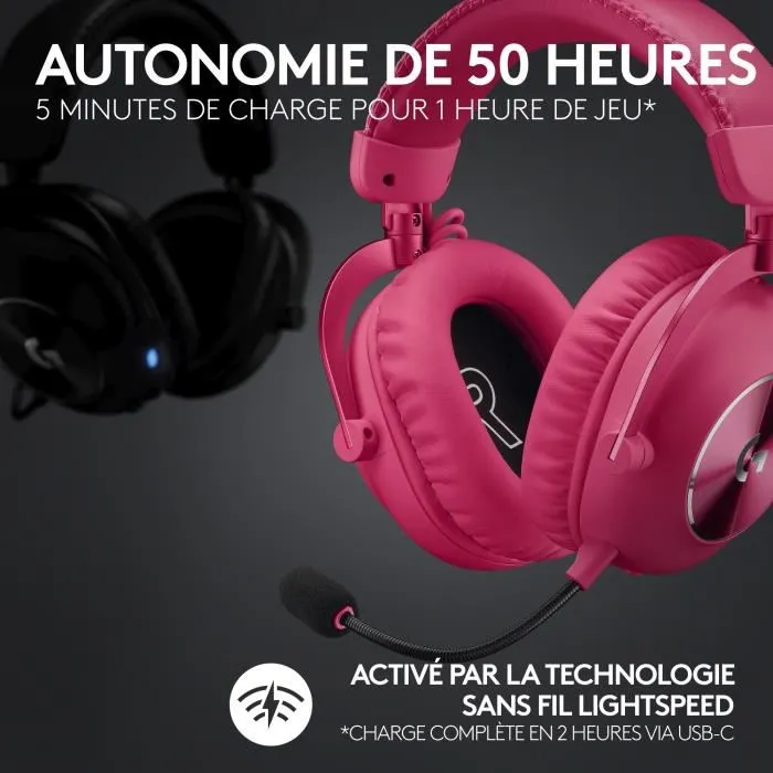 Logitech G Casque Gamer Sans Fil PRO X 2 LIGHTSPEED avec Technologie Bluetooth et Lightspeed - Rose