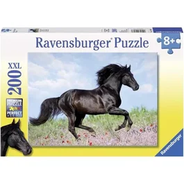 Ravensburger - Puzzle XXL 200 Pièces - Cheval Étalon Noir Galopant dans un Paysage Fleuri - Pour Enfants Dès 8 Ans - 49 x 36 cm