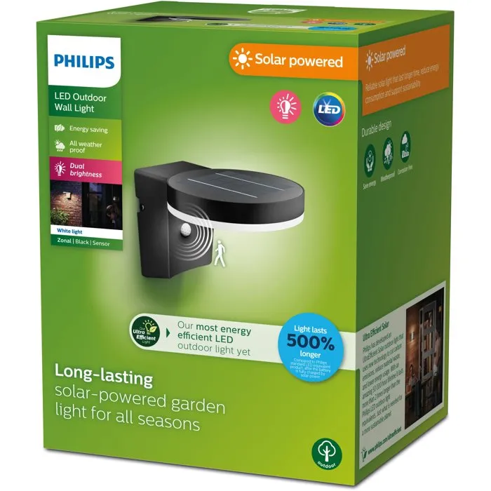 Philips Zonal - Applique murale extérieure solaire LED haute efficacité - Éclairage durable pour toutes saisons