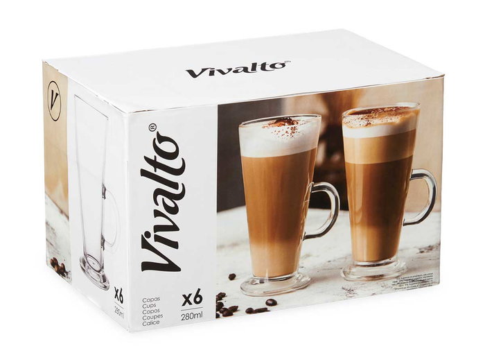 Vivalto Verre à Latte en Verre Transparent 280 ml 10 x 14 x 8 cm (Set de 24)