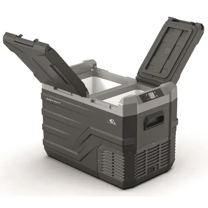 EZA Glacière électrique BLIZZ-E DUAL 39L, double zone -20°C à +20°C, Bluetooth, 12V/24V, 39 litres, polypropylène, noir/gris