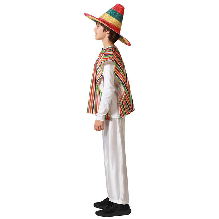 Déguisement Mexicain Garçon Enfant 7-9 Ans - Ensemble Poncho et Pantalon en Polyester Multicolore
