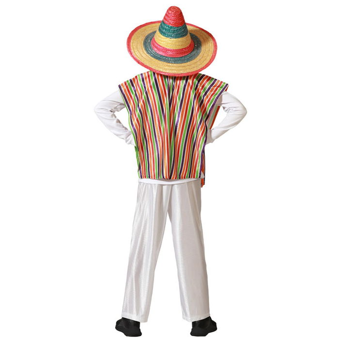 Déguisement Mexicain Garçon Enfant 7-9 Ans - Ensemble Poncho et Pantalon en Polyester Multicolore