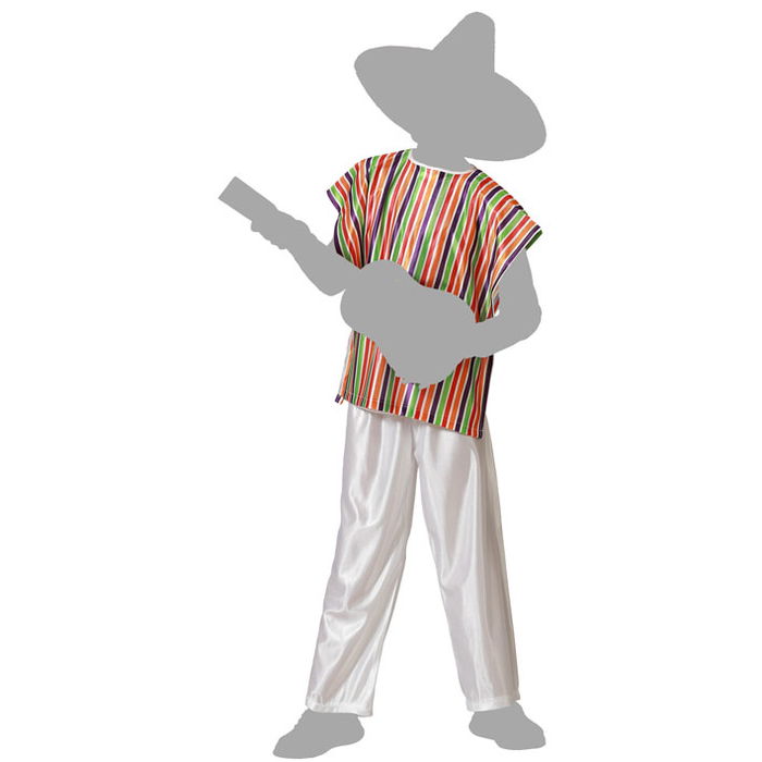 Déguisement Mexicain Garçon Enfant 7-9 Ans - Ensemble Poncho et Pantalon en Polyester Multicolore