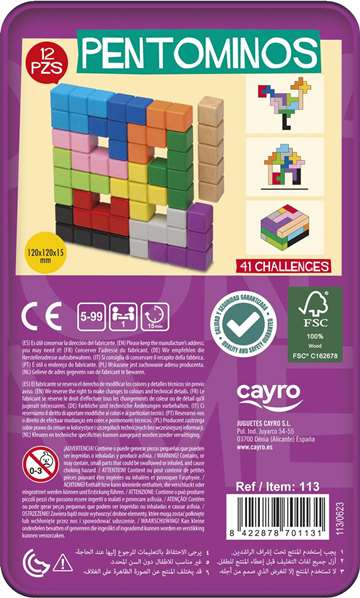 Cayro - Jeu de Pentominos en métal avec 12 pièces et 41 défis - Dimensions 12x19,5x5 cm - Carte multilingue