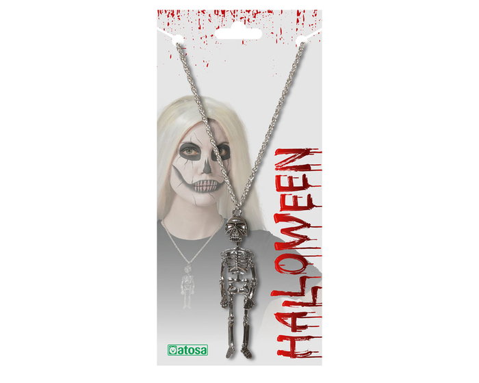 Atosa Collier de squelette argenté articulé avec pendentif