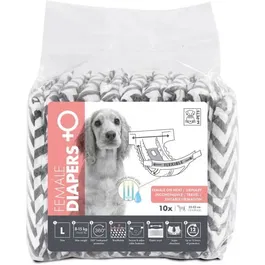 M Pets - Couches pour chienne DIAPERS Taille L, Lot de 10, Protection 12h, Indicateur d'humidité, Pour chiens 8-15 kg et tour de taille 32-52 cm
